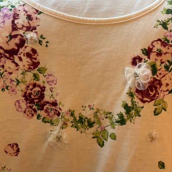 Short sleeve A-line tank with printed floral design and rosette embellishment - Picture 6 of 9